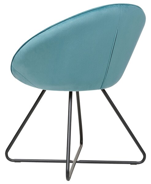 Dizajnové kreslo svetlomodré zamatové čalúnenie okrúhle sedadlo retro minimalistický dizajn