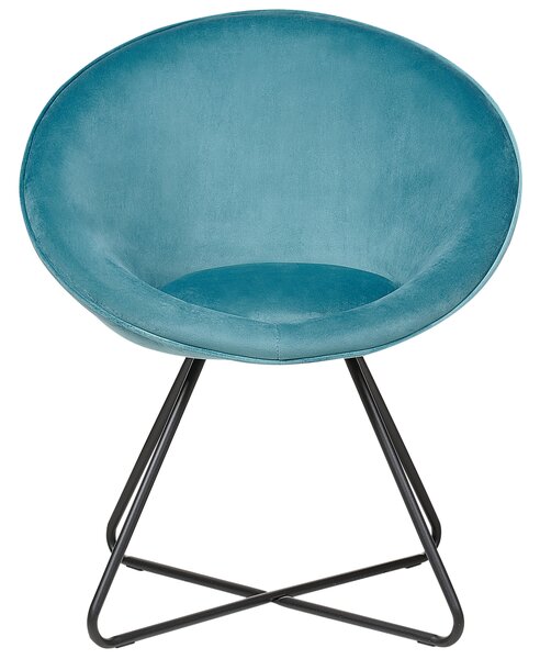 Dizajnové kreslo svetlomodré zamatové čalúnenie okrúhle sedadlo retro minimalistický dizajn