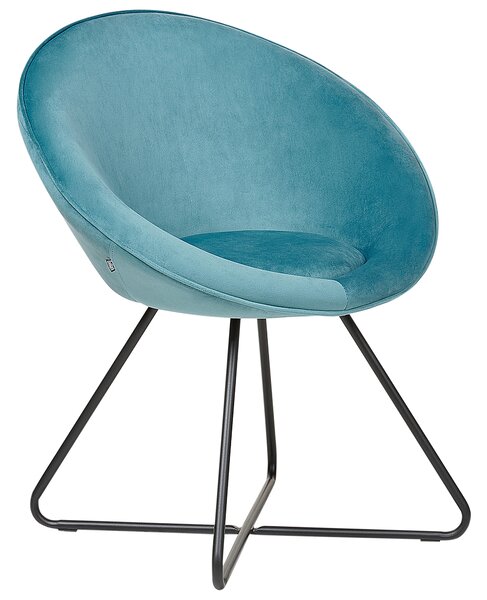Dizajnové kreslo svetlomodré zamatové čalúnenie okrúhle sedadlo retro minimalistický dizajn