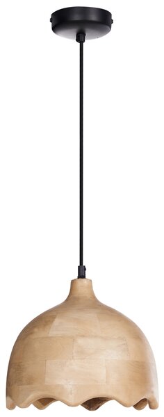 Závesná lampa svetlohnedá mangové drevo okrúhle tienidlo na strop moderný štýl kuchyňa jedáleň