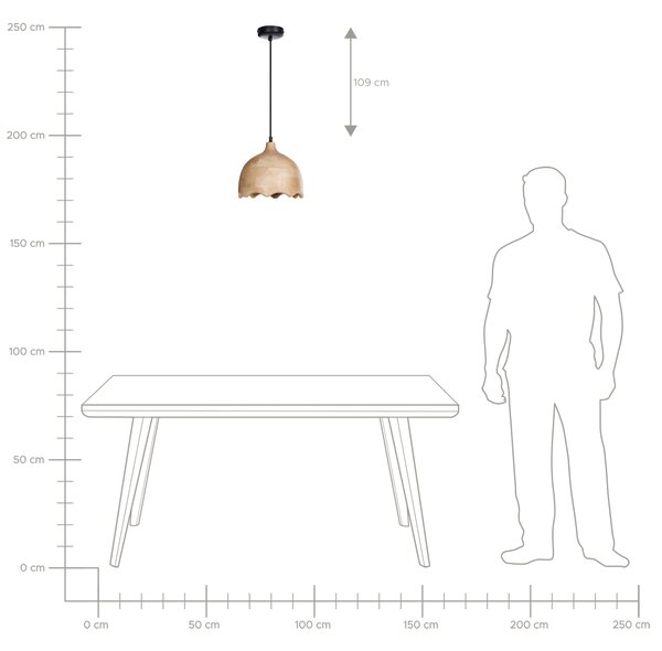 Závesná lampa svetlohnedá mangové drevo okrúhle tienidlo na strop moderný štýl kuchyňa jedáleň