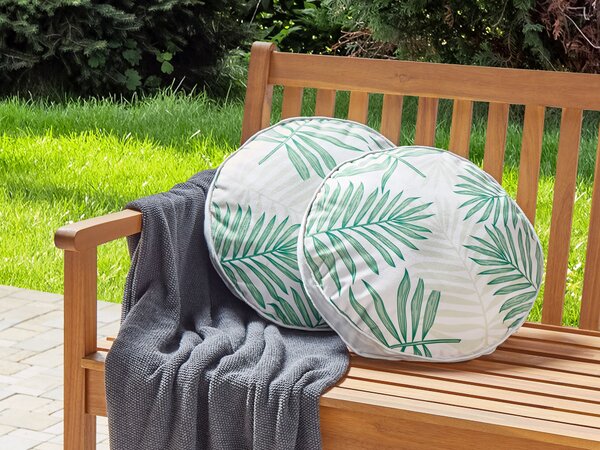 Sada 2 záhradných vankúšov béžová a zelená polyester s motívom palmových listov ⌀ 40 cm moderná vonkajšia dekorácia vodoodolná