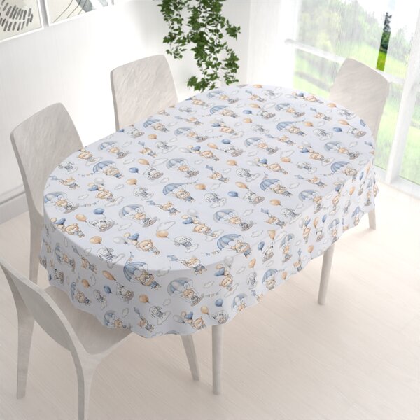 Biante Detský bavlnený oválny obrus Sandra SA-469 Zvieratká s padákmi na svetlo modrom 50x100 cm
