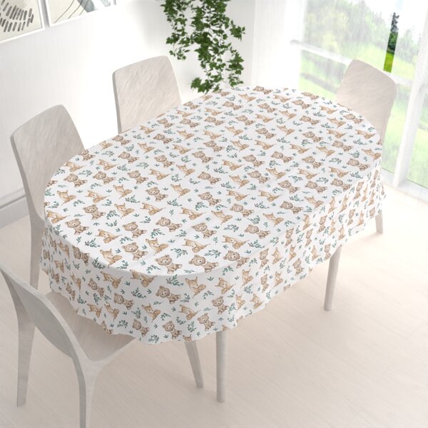 Biante Detský bavlnený oválny obrus Sandra SA-470 Medvedíky a srnčekovia na bielom 50x100 cm