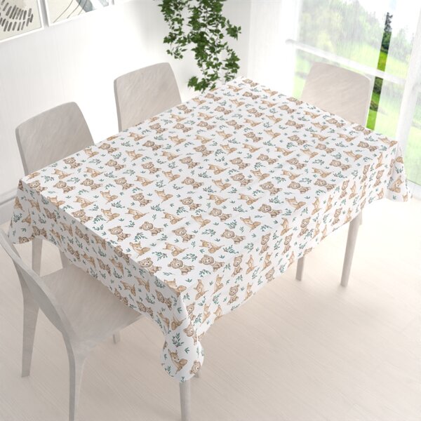 Biante Detský bavlnený obdĺžnikový obrus Sandra SA-470 Medvedíky a srnčekovia na bielom 50x100 cm