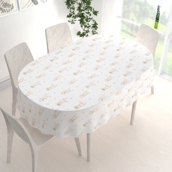 Biante Detský bavlnený oválny obrus Sandra SA-401 Zajačiky na bielom 60x100 cm