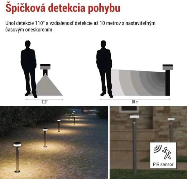 LED záhradné solárne stĺpikové svietidlo so senzorom pohybu TERION (ZGJ0F4S)
