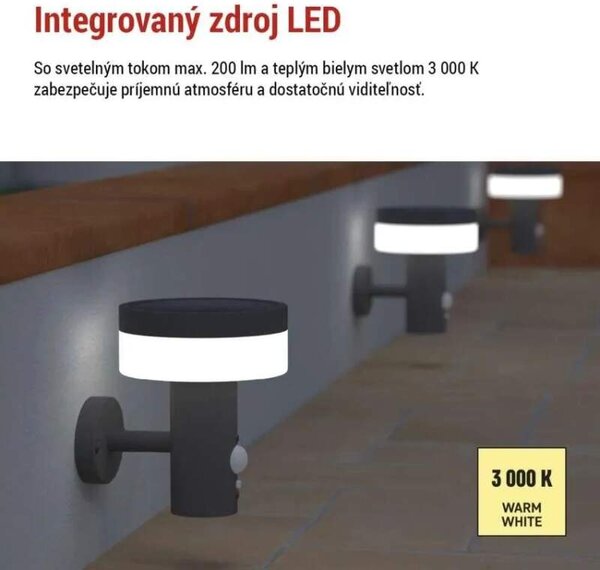 LED nástenné solárne svietidlo so senzorom pohybu TERION (ZGJ044S)