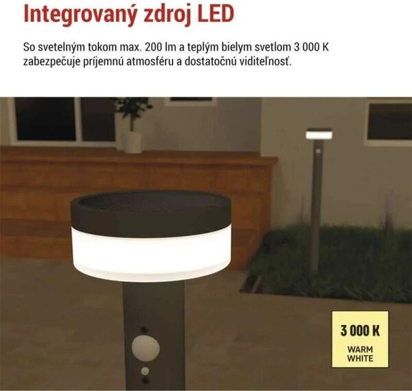 LED záhradné solárne stĺpikové svietidlo so senzorom pohybu TERION (ZGJ0F4S)