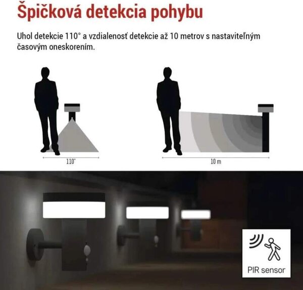 LED nástenné solárne svietidlo so senzorom pohybu TERION (ZGJ044S)