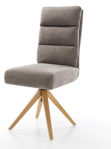 DELIFE Jedálenská stolička Pela-Flex texturovaná látka mäkký taupe drevená podstava hranatá prírodná 360° otočný vrecková pružina