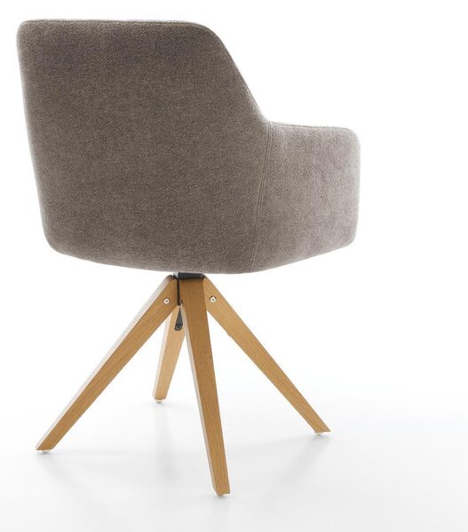 DELIFE Jedálenská stolička Greg-Flex texturovaná látka mäkká taupe drevená podstava hranatá prírodná 360° otočná vrecková pružina