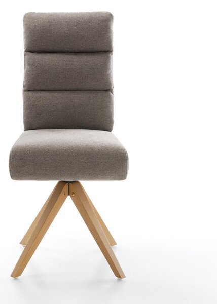 DELIFE Jedálenská stolička Pela-Flex texturovaná látka mäkký taupe drevená podstava hranatá prírodná 360° otočný vrecková pružina