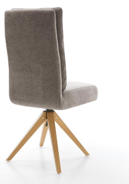 DELIFE Jedálenská stolička Pela-Flex texturovaná látka mäkký taupe drevená podstava hranatá prírodná 360° otočný vrecková pružina