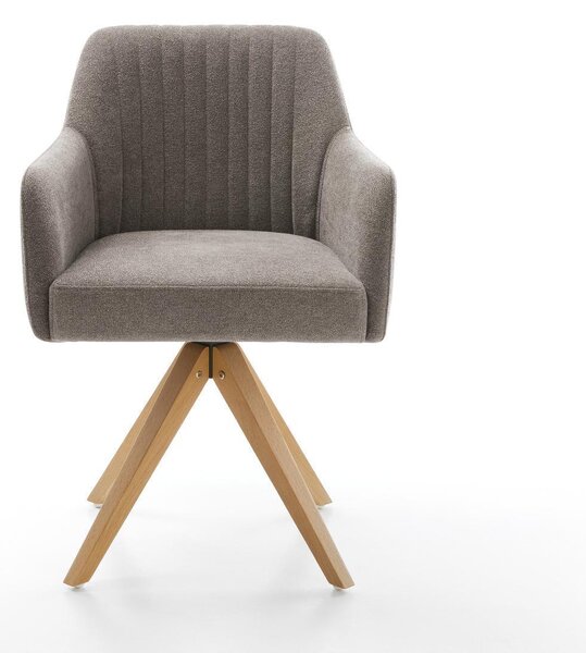 DELIFE Jedálenská stolička Greg-Flex texturovaná látka mäkká taupe drevená podstava hranatá prírodná 360° otočná vrecková pružina