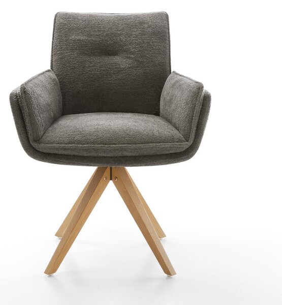 DELIFE Jedálenská stolička Nela-Flex bouclé Soft tmavobéžová drevená podstava hranatá prírodná 360° otočná