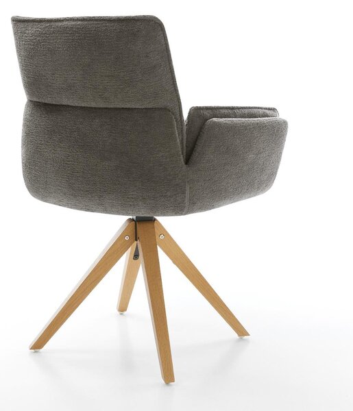 DELIFE Jedálenská stolička Nela-Flex bouclé Soft tmavobéžová drevená podstava hranatá prírodná 360° otočná