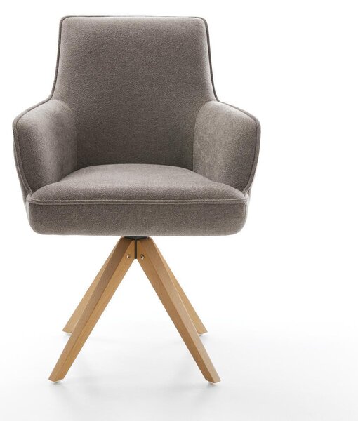DELIFE Jedálenská stolička Heira-Flex s opierkami texturovaná látka mäkká taupe drevená podstava hranatá prírodná 360° otočná vrecková pružina