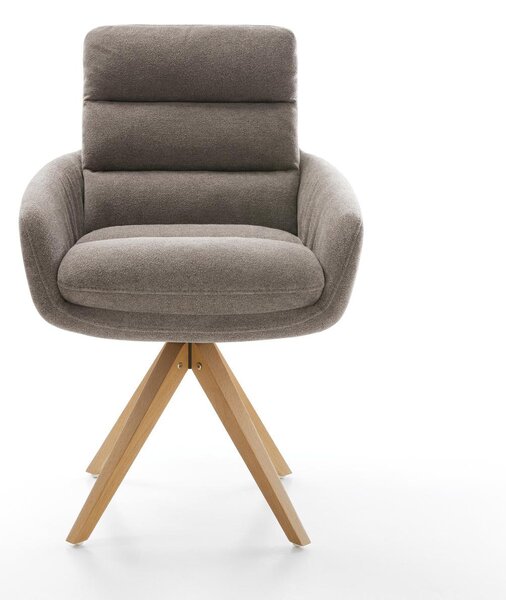 DELIFE Jedálenská stolička Abelia-Flex s opierkami texturovaná látka mäkká taupe drevená podstava hranatá prírodná 360° otočná