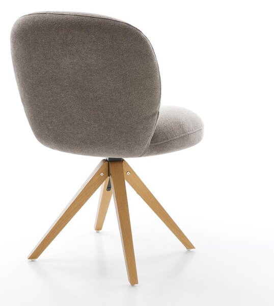 DELIFE Jedálenská stolička Nube-Flex texturovaná látka mäkký taupe drevená podstava hranatá prírodná 360° otočná vrecková pružina