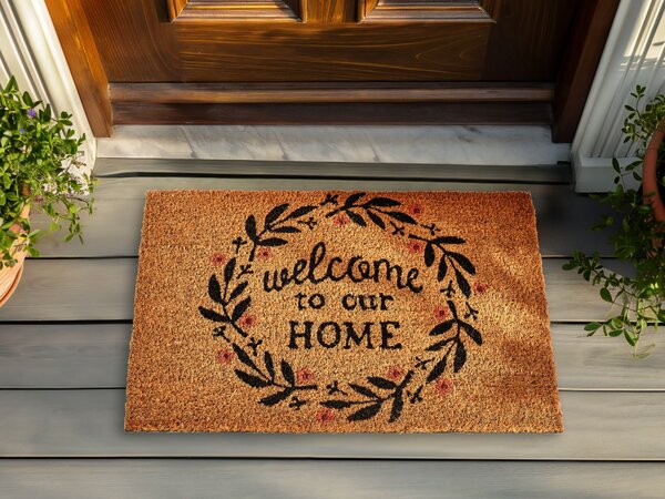 Rohožka prírodné kokosové vlákno 40 x 60 cm PVC povlak protišmyková rohož s nápisom do interiéru moderná