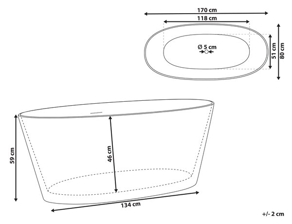 Voľne stojaca vaňa biela akrylátová 170 x 80 cm oválna lesklý povrch vzorovaná povrchová úprava moderný štýl kúpeľňa