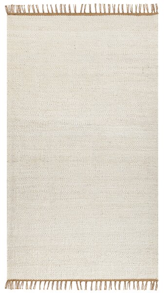 Koberec svetlobéžový jutový 80 x 150 cm ručne tkaný so strapcami boho štýl spálňa predsieň