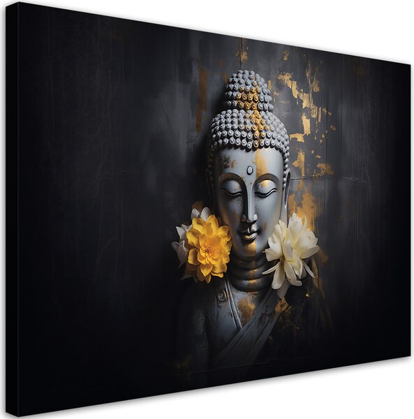 Obraz na plátne Sivý Budha a kvety Rozmery: 60 x 40 cm