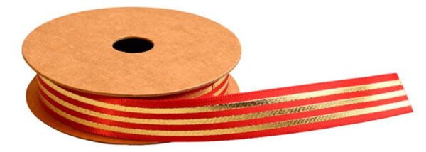 Dekoratívna stuha Red / Gold stripes 1,5 cm – 5 m