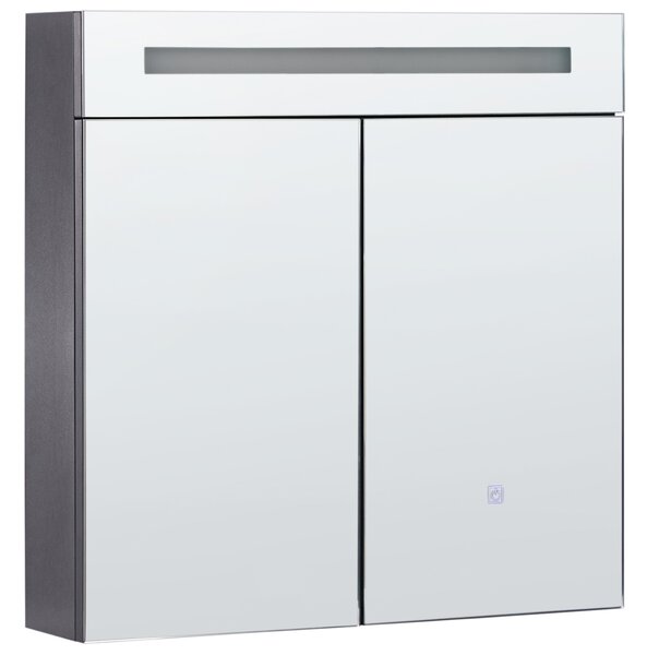 Zrkadlová skrinka do kúpeľne čierna strieborná preglejka sklo s LED osvetlením 60 x 60 cm moderný štýl