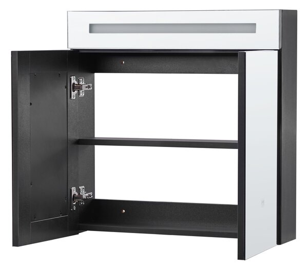 Zrkadlová skrinka do kúpeľne čierna strieborná preglejka sklo s LED osvetlením 60 x 60 cm moderný štýl