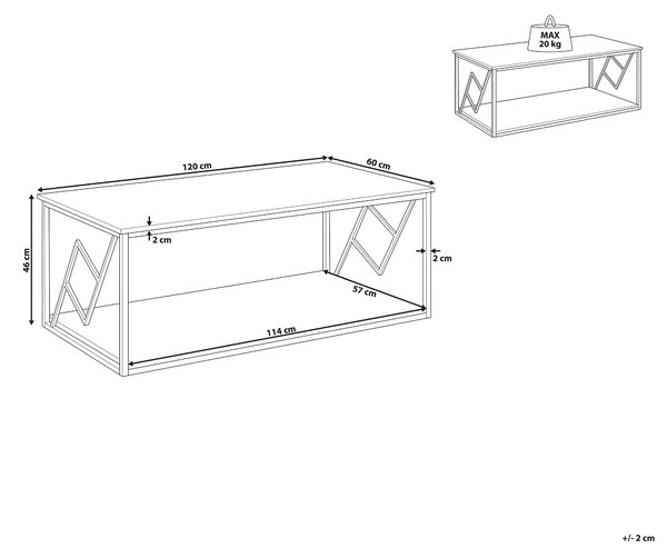 Konferenčný stolík tmavé drevo čierny kovový rám obdĺžnikový 120 x 60 cm industriálny štýl minimalistický