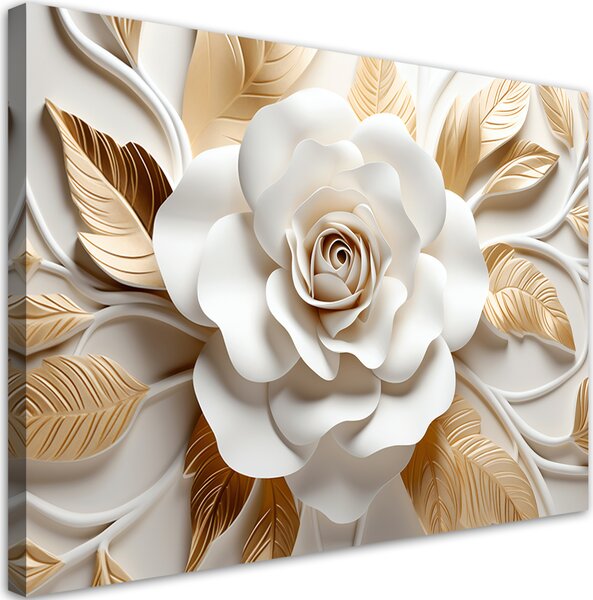 Obraz na plátne Biely kvet a zlaté listy Rozmery: 60 x 40 cm