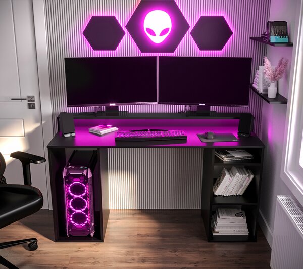 NovýNábytok.sk Herný PC stolík Garrick 1 (čierny) (s LED RGB osvetlením). Akcia -62%. Vlastná spoľahlivá doprava až k Vám domov. 1064134
