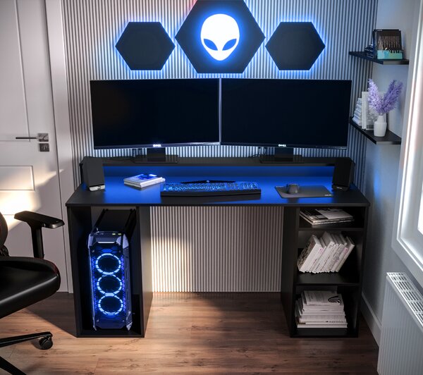 NovýNábytok.sk Herný PC stolík Garrick 1 (čierny) (s LED RGB osvetlením). Akcia -62%. Vlastná spoľahlivá doprava až k Vám domov. 1064134
