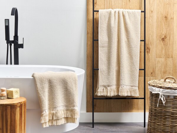 Sada 2 uterákov béžová bavlna polyester froté uteráky 100 x 150 cm doplnky do kúpeľne