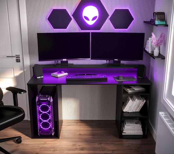 NovýNábytok.sk Herný PC stolík Garrick 1 (čierny) (s LED RGB osvetlením). Akcia -62%. Vlastná spoľahlivá doprava až k Vám domov. 1064134