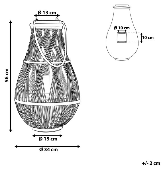 Lampáš biely bambusové drevo 56 cm izbový vonkajší so skleneným držiakom na sviečku škandinávsky boho