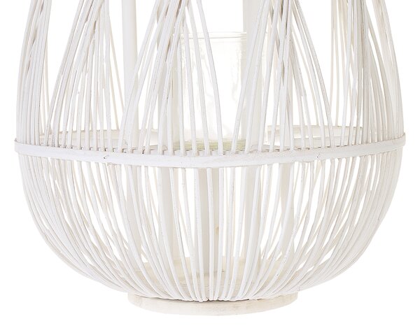 Lampáš biely bambusové drevo 56 cm izbový vonkajší so skleneným držiakom na sviečku škandinávsky boho