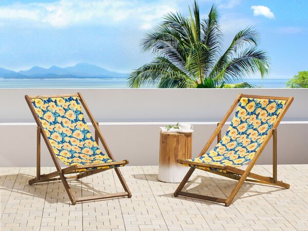 Sada 2 náhradných poťahov na záhradné ležadlo polyester 113 x 44 cm so vzorom kvetov