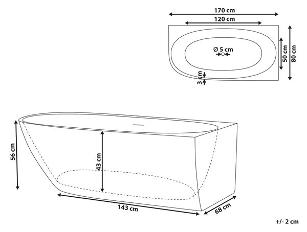 Ľavá rohová vaňa lesklá biela akrylová 170 x 80 cm klasická povrchová úprava moderný štýl kúpeľňa