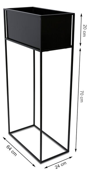 KOVOVÝ KVETINÁČ SO STOJANOM RECT 90X24X44 CM ČIERNA