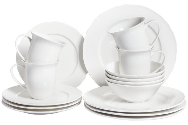 16-dielna sada jedálenského riadu biela porcelán kaolín lesklá povrchová úprava riad pre 4 osoby klasický dizajn kuchyňa jedáleň