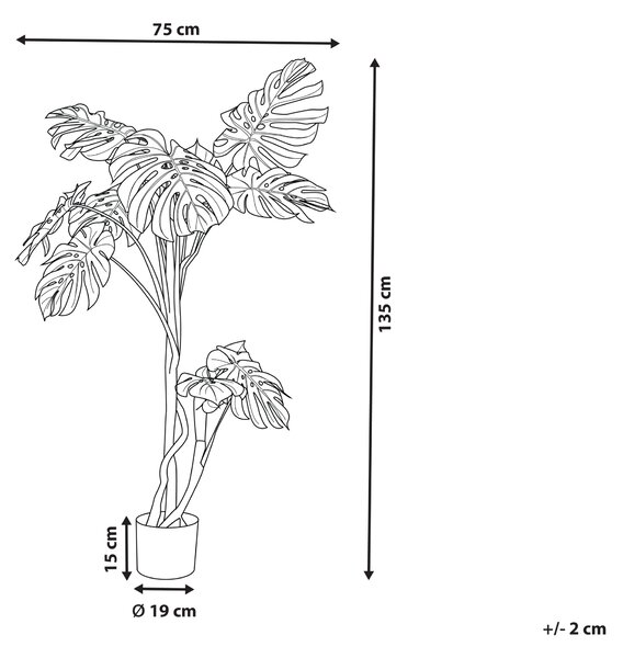 Umelá rastlina v kvetináči monstera zelená a čierna syntetický materiál 135 cm dekorácie príslušenstvo