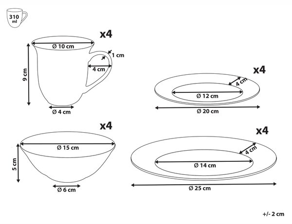 16-dielna sada jedálenského riadu biela porcelán kaolín lesklá povrchová úprava riad pre 4 osoby klasický dizajn kuchyňa jedáleň