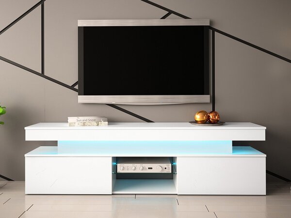 TV stolík/skrinka s LED osvetlením Lestirola 2D 190, Farba: biela / biely lesk Mirjan24 5903211283888