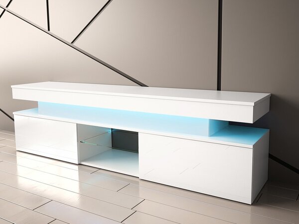 Mirjan24 TV stolík/skrinka s LED osvetlením Lestirola 2D 190, Farba: biela / biely lesk 5903211283888