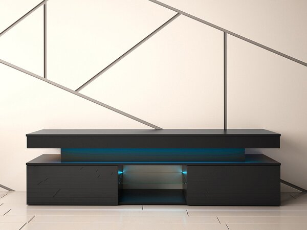 Mirjan24 TV stolík/skrinka s LED osvetlením Lestirola 2D 190, Farba: biela / biely lesk 5903211283888