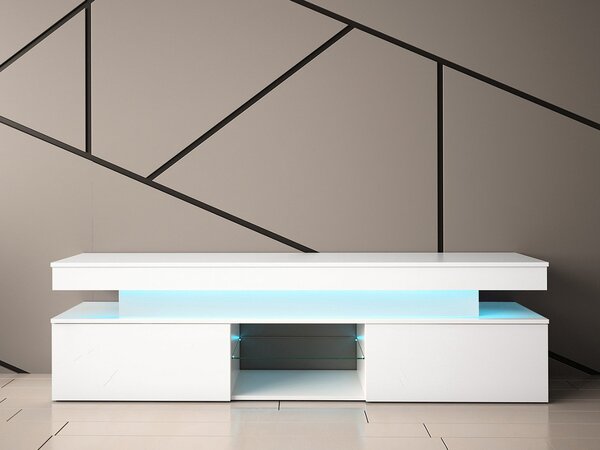 Mirjan24 TV stolík/skrinka s LED osvetlením Lestirola 2D 190, Farba: biela / biely lesk 5903211283888