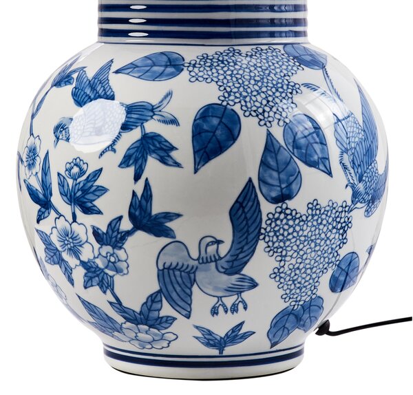 Stolná lampa biela modrá porcelánový podstavec ľanové tienidlo kvetinový vzor osvetlenie obývacia izba spálňa